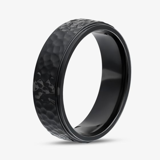 Unique Zirconium Black 7mm Hammered Band Ring ZR-26