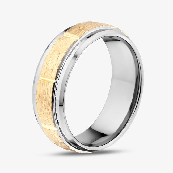 Unique Tungsten Silver & Gold PVD 8mm Band Ring TUR-226
