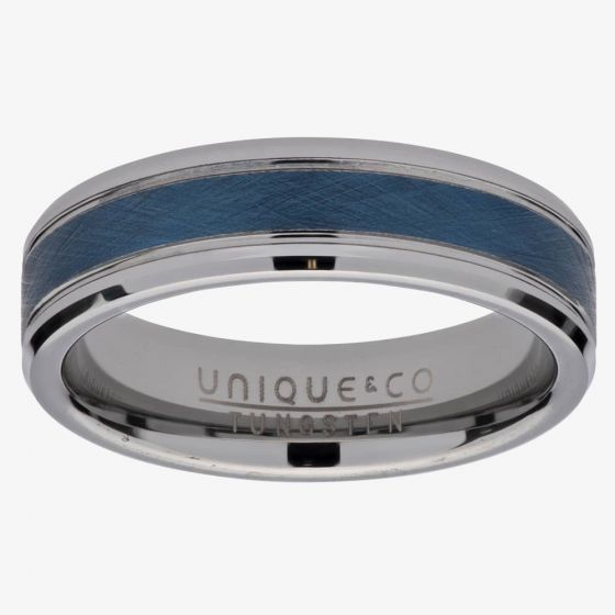 Unique 6mm Blue Inlay Tungsten Carbide Ring TUR-89