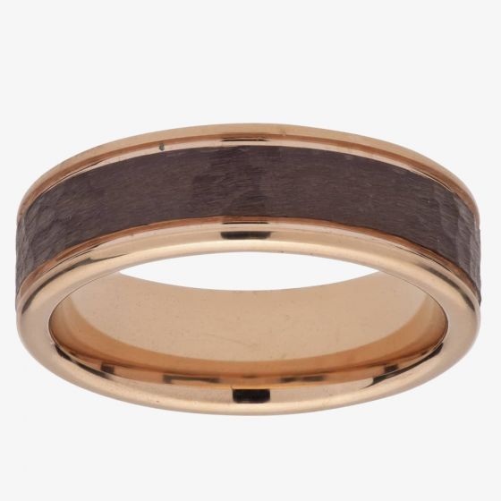 Unique Rose Gold Plated Brown Inlay Tungsten Carbide Ring TUR-97