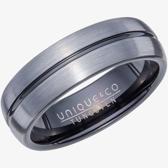 Unique Mens Tungsten Brushed Black IP Plated 7mm Ring TUR-129