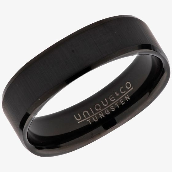 Unique Mens Tungsten Black IP Plated Square 6mm Ring TUR-95