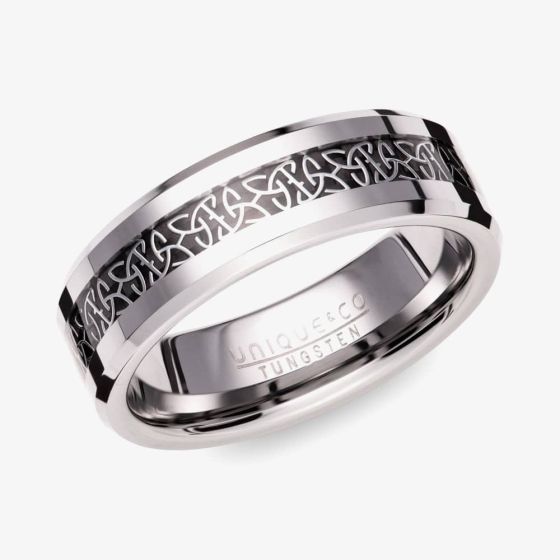 Unique Ring Tungesten 7mm Silver Celtic Band TUR-149