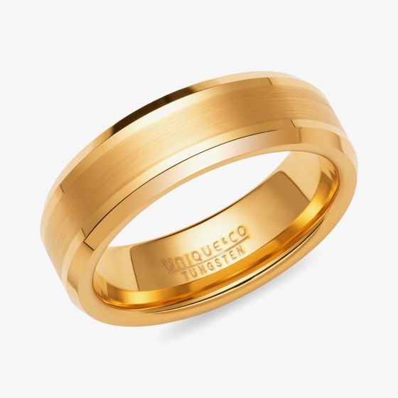 Unique Tungsten Gold Plated 7mm Brushed Band Ring TUR-165