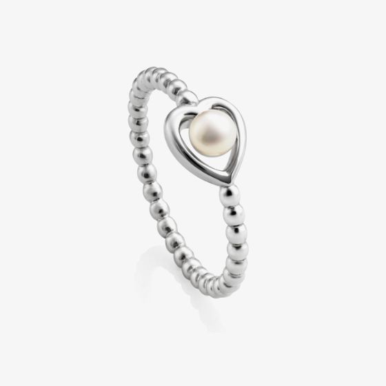 Jersey Pearl Ladies Silver Heart Freshwater Pearl Beaded Ring KSR1