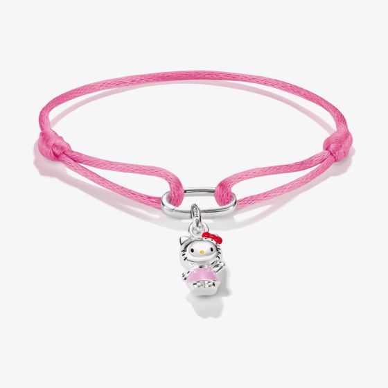 THOMAS SABO Hello Kitty Waving Charm and Pink Textile Bracelet A2242-M07-9-L24V