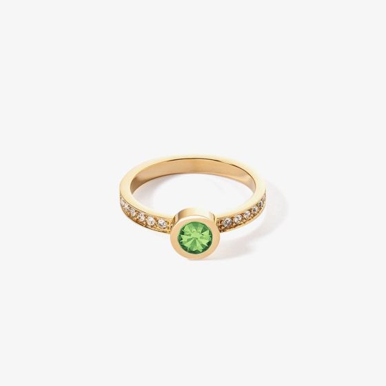 Coeur De Lion Gold Tone Green Crystal Shoulder Set Solitaire Ring 0228/40-0516