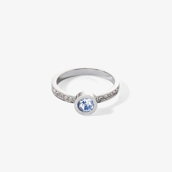 Coeur De Lion Silver Tone Blue Crystal Shoulder Set Solitaire Ring 0228/40-0741