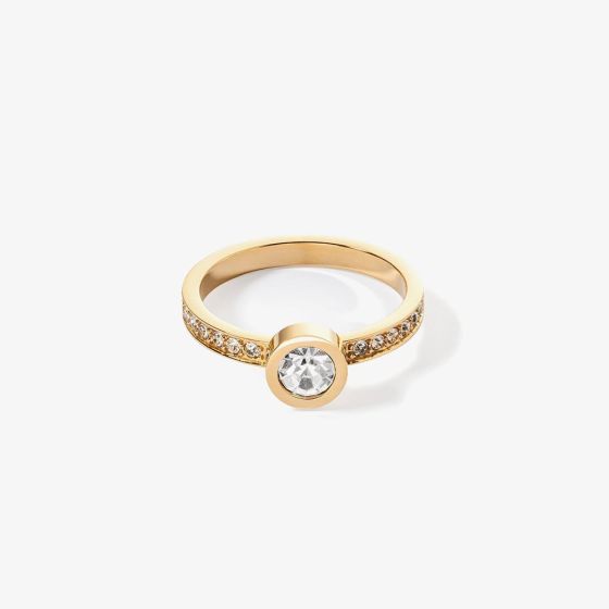 Coeur De Lion Gold Tone Crystal Shoulder Set Solitaire Ring 0228/40-1816