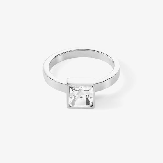 Coeur De Lion Silver Tone Brilliant Square Princess Cut Crystal Solitaire Ring 0500/40-1817