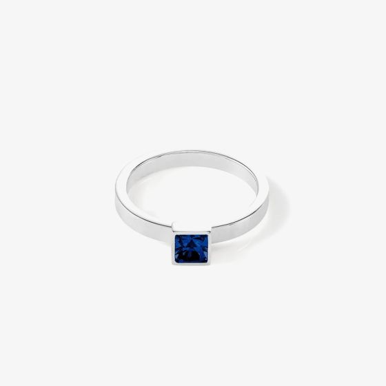Coeur De Lion Silver Tone Blue Small Brilliant Square Princess Cut Crystal Solitaire Ring 0501/40-0742