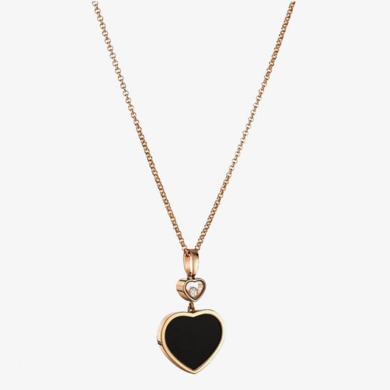 Chopard Happy Hearts 18ct Rose Gold Onyx Diamond Necklace 797482-5201
