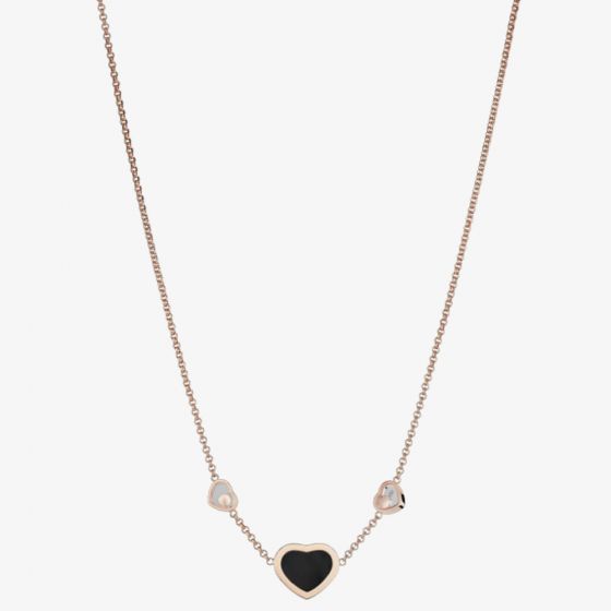 Chopard Happy Hearts 18ct Rose Gold Onyx Diamond Necklace 81A082-5201