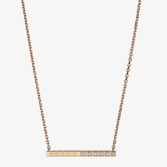 Chopard Ice Cube Pure 18ct Rose Gold Diamond Bar Necklace 817702-5002