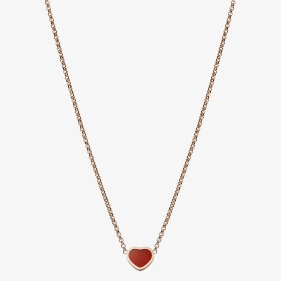 Chopard Ladies My Happy Hearts 18ct Rose Gold Carnelian Necklace 81A086-5801