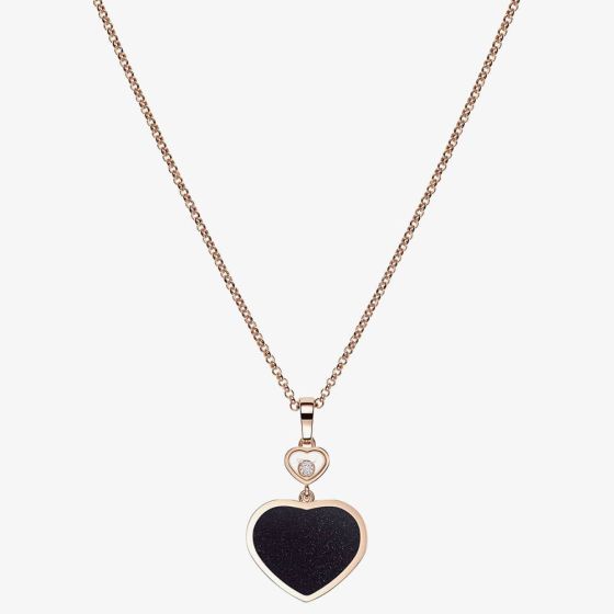 Chopard Happy Hearts 18ct Rose Gold Black Aventurine & 0.05ct Brilliant Cut Diamond Necklace 797482-5510