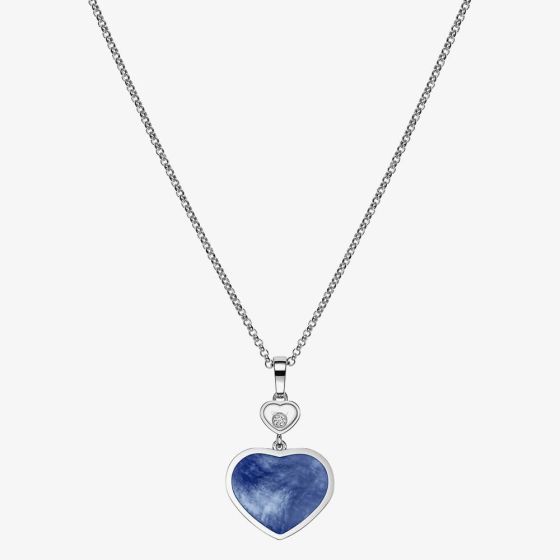 Chopard Happy Hearts 18ct White Gold Blue Mother Of Pearl & 0.05ct Brilliant Cut Diamond Necklace 797482-1350