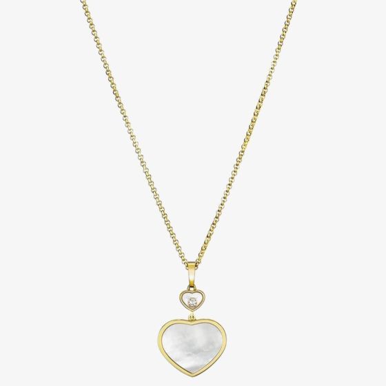 Chopard Happy Hearts 18ct Yellow Gold Mother Of Pearl & 0.05ct Brilliant Cut Diamond Necklace 797482-0301