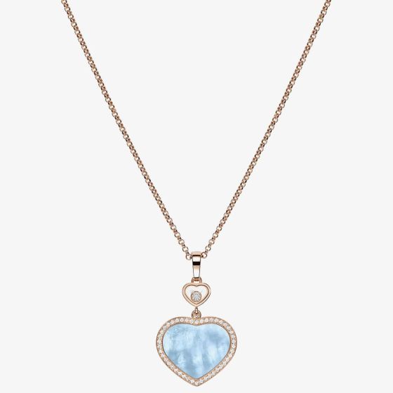 Chopard Happy Hearts 18ct Rose Gold Light Blue Mother Of Pearl & 0.24ct Brilliant Cut Diamond Necklace 79A074-5340