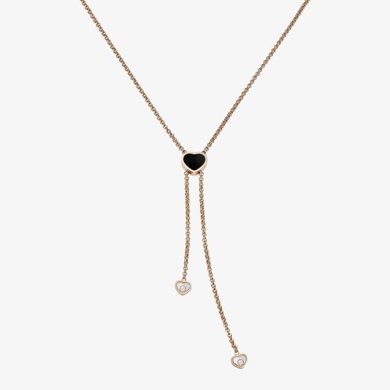 Chopard Happy Hearts 18ct Rose Gold Onyx Diamond Heart Necklace 81A148-5201