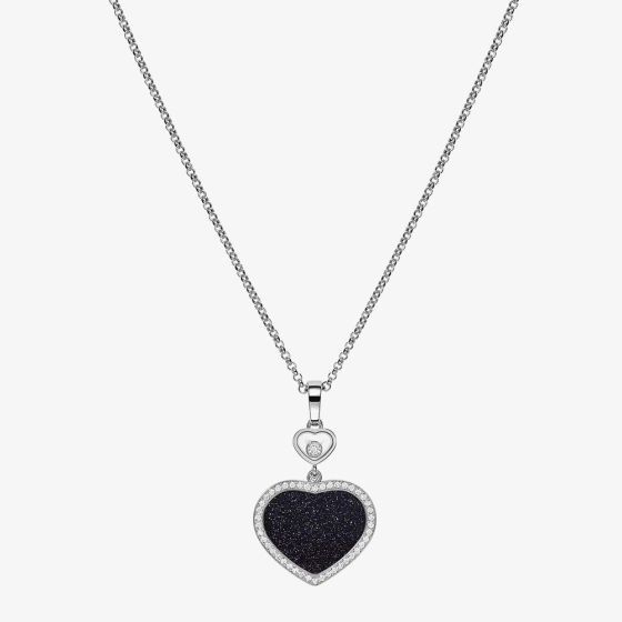 Chopard Happy Hearts 18ct White Gold Aventurine & Diamond Heart Pendant Necklace 79A074-1510