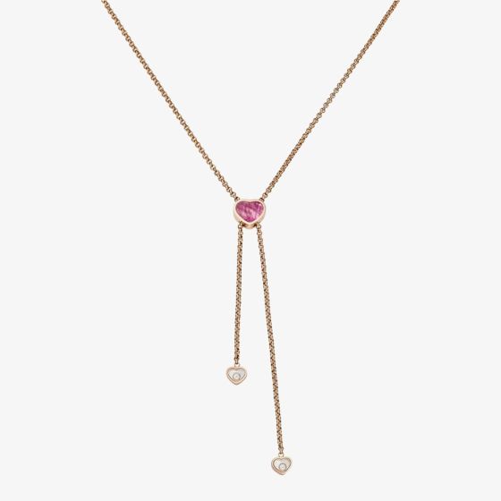 Chopard Happy Hearts 18ct Rose Gold Pink Mother-Of-Pearl & Diamond Tie Necklace 81A148-5330