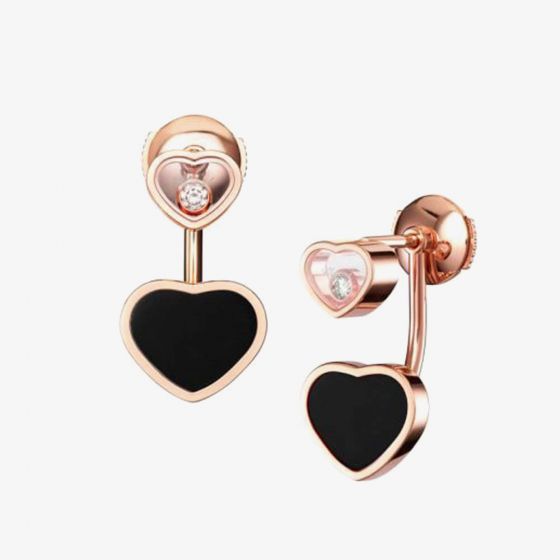 Chopard Happy Hearts 18ct Rose Gold Onyx Diamond Earrings 83A082-5201