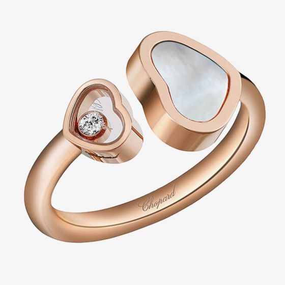 Chopard Happy Hearts 18ct Rose Gold Mother Of Pearl Diamond Ring 829482-5310 (52)