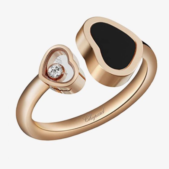 Chopard Happy Hearts 18ct Rose Gold Onyx Diamond Ring 829482-5210 (52)