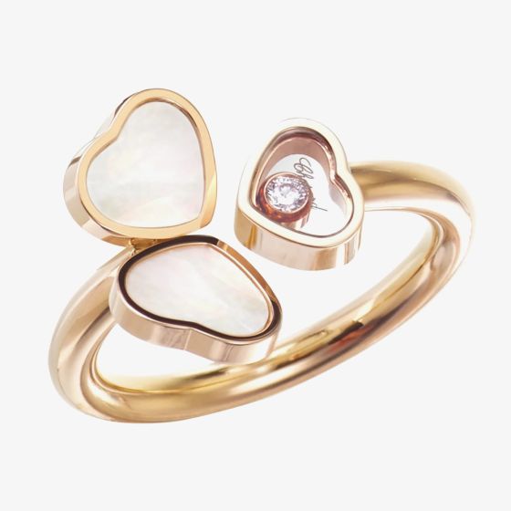 Chopard Happy Hearts Wings 18ct Rose Gold Mother Of Pearl Diamond Ring 82A083-5310 52/53