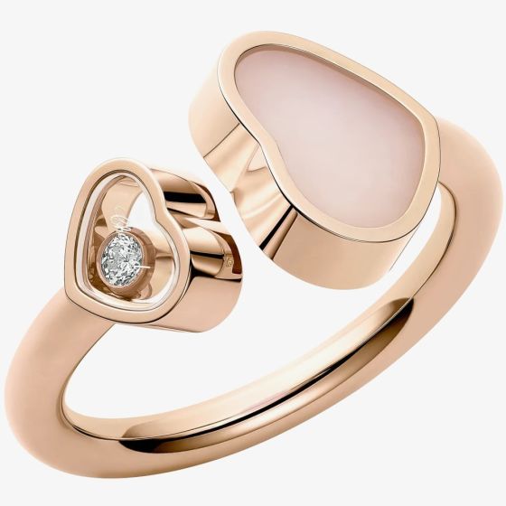 Chopard Happy Hearts 18ct Rose Gold Pink Opal & Diamond Ring 829482-5632 (54)