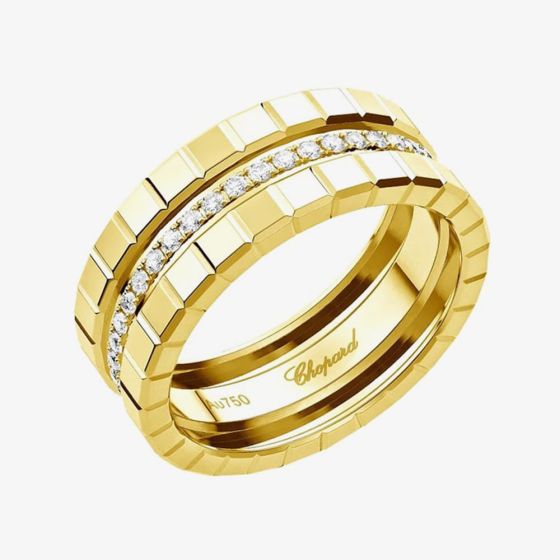 Chopard Ice Cube 18ct Yellow Gold Three Row Band With Centre Diamonds Ring 827005-04