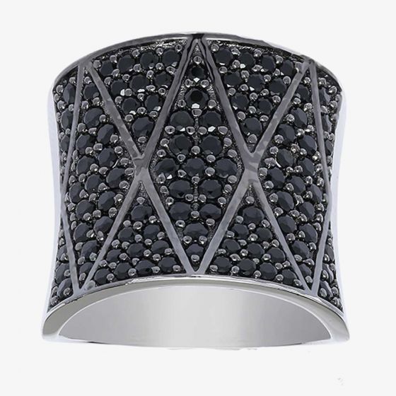 Sif Jakobs Ladies Rhodium Plated 'Pecetto Grande' Black Cubic Zirconia Zigzag Ring SJ-R11066-B