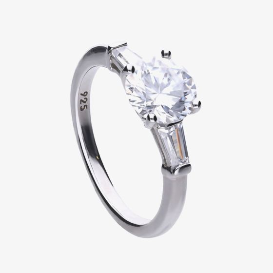 Diamonfire Silver Round & Baguette Cut Cubic Zirconia Three Stone Ring R3613