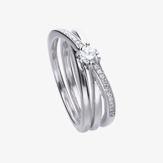 Diamonfire Silver Cubic Zirconia Crossover Band Ring R3614