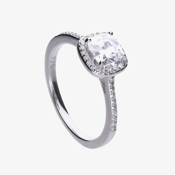 Diamonfire Silver Square Cubic Zirconia Shoulder Set Ring R3626