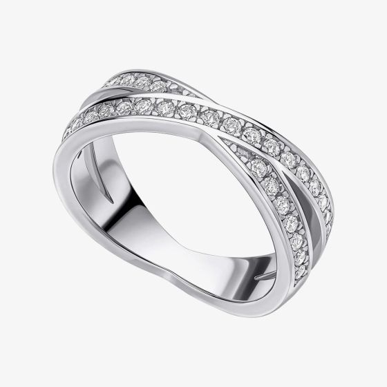 Diamonfire Sterling Silver Cubic Zirconia Cross Over Ring R4001