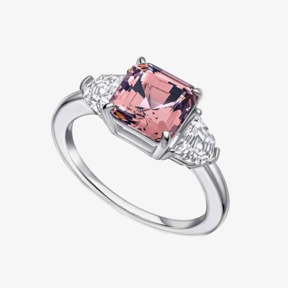 Diamonfire Sterling Silver Pink Cubic Zirconia Trilogy Ring R3999