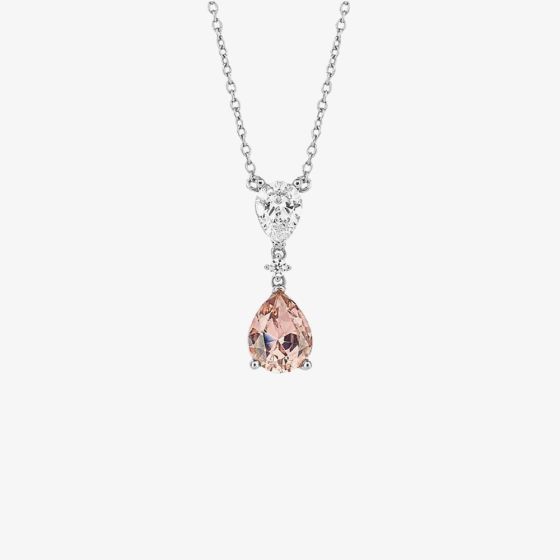 Diamonfire Silver Pink Cubic Zirconia Teardrop Necklace N4502