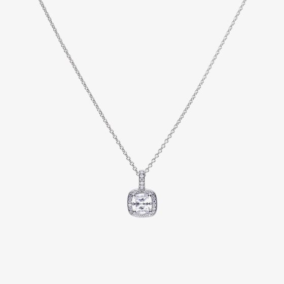Diamonfire Silver Square Pave Set Cubic Zirconia Pendant Necklace P4617