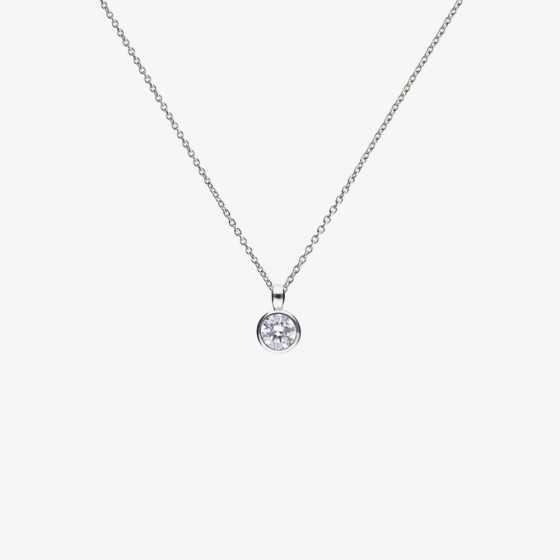 Diamonfire Silver Bezel Set 1.00ct Round Cubic Zirconia Pendant Necklace P4643