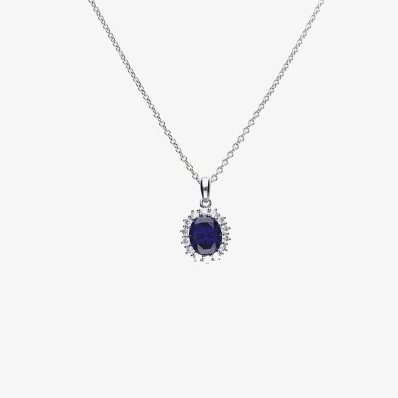 Diamonfire Silver Blue Oval Cubic Zirconia Cluster Pendant Necklace P4658