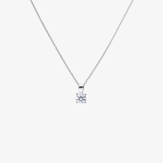 Diamonfire Silver 1.00ct Round Cubic Zirconia 4 Claw Pendant Necklace P4919