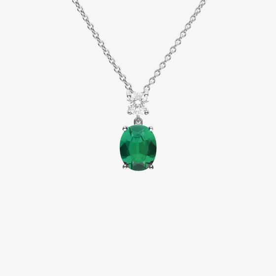 Diamonfire Silver Green Oval Cubic Zirconia Pendant Necklace P5113