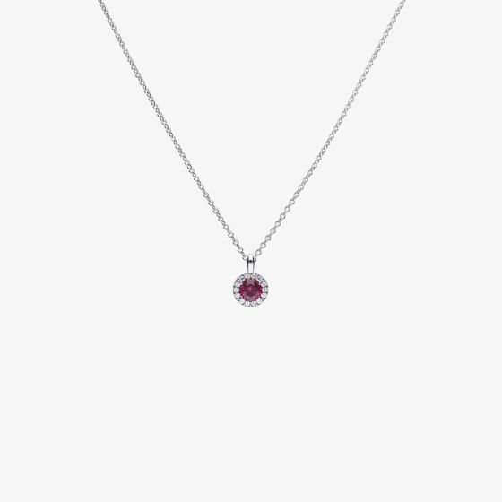Diamonfire Silver Red Round Cubic Zirconia Halo Pendant Necklace P4625