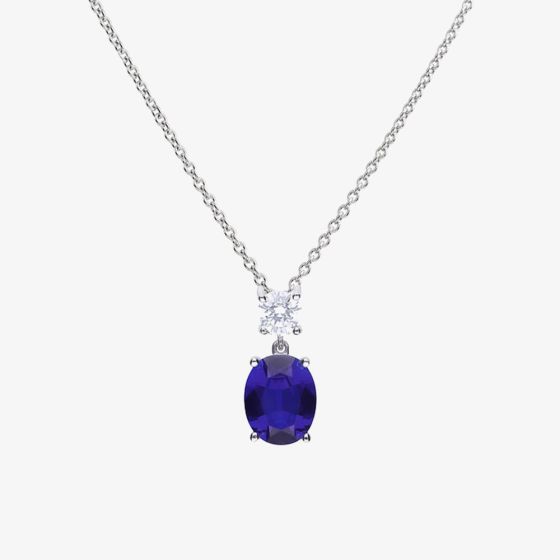 Diamonfire Sterling Silver Oval Blue Cubic Zirconia Drop Necklace P4964