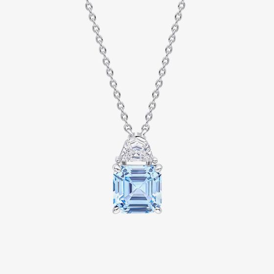 Diamonfire Sterling Silver Square Light Blue Cubic Zirconia Necklace N4660
