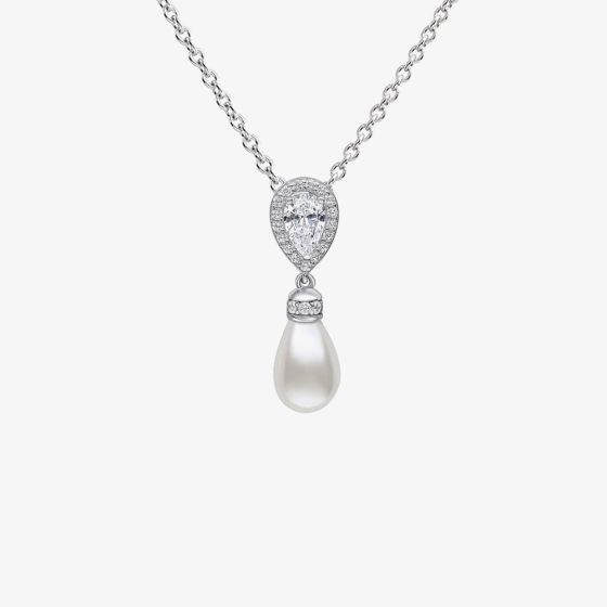 Diamonfire Silver Teardrop Cubic Zirconia & Shell Pearl Pendant Necklace P5400