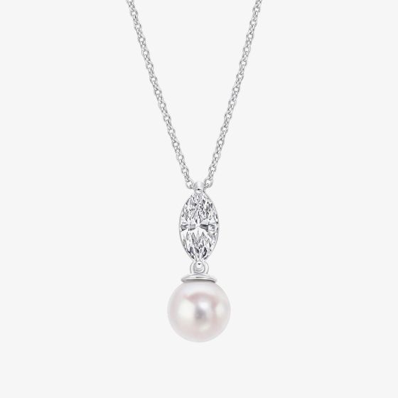 Diamonfire Sterling Silver Marquise Pearl Drop Necklace P5582