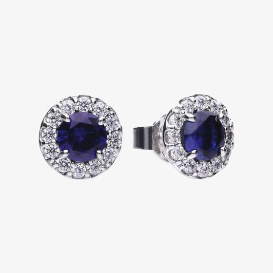 Diamonfire Silver Blue Round Cubic Zirconia Halo Stud Earrings E5598